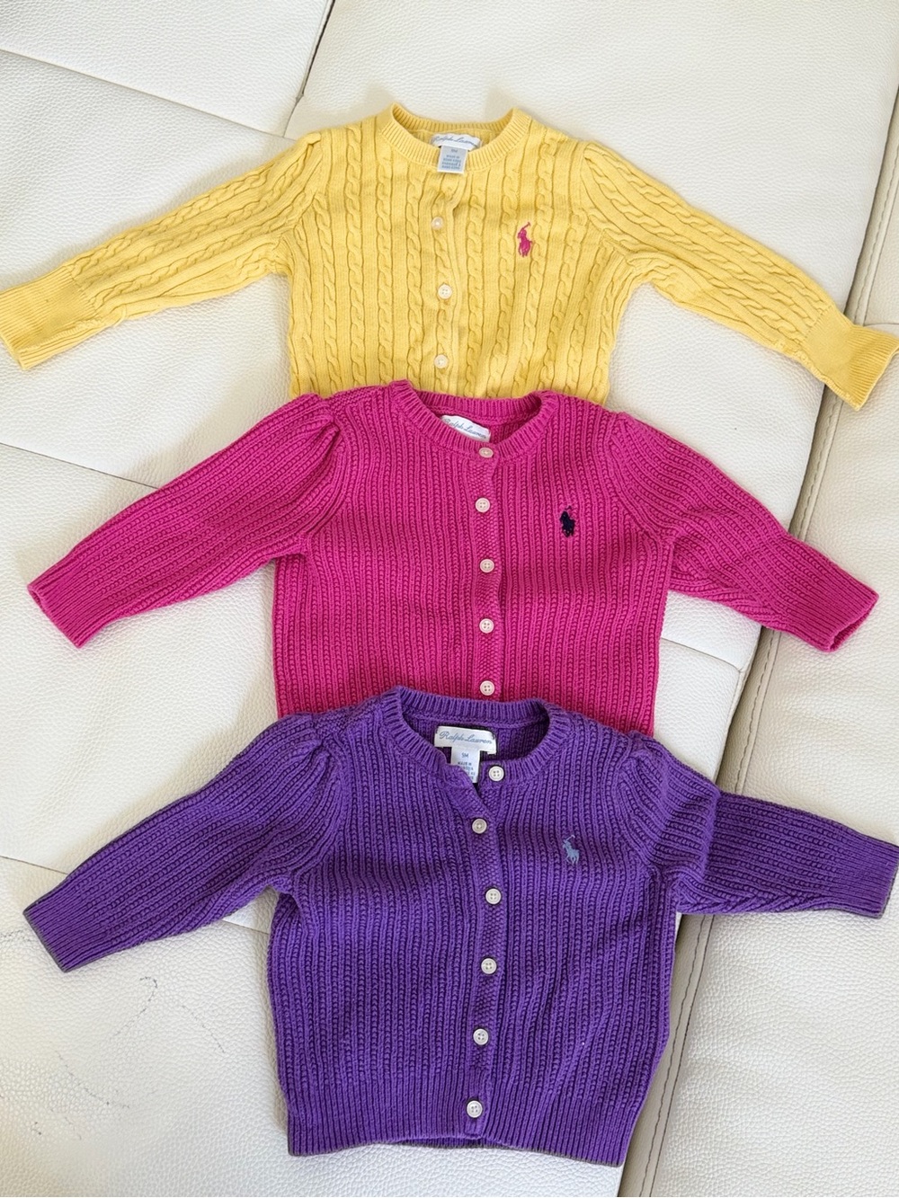 Ralph Lauren Kids Cable Knit Cardigans in Yellow, Pink & Purple 9 months